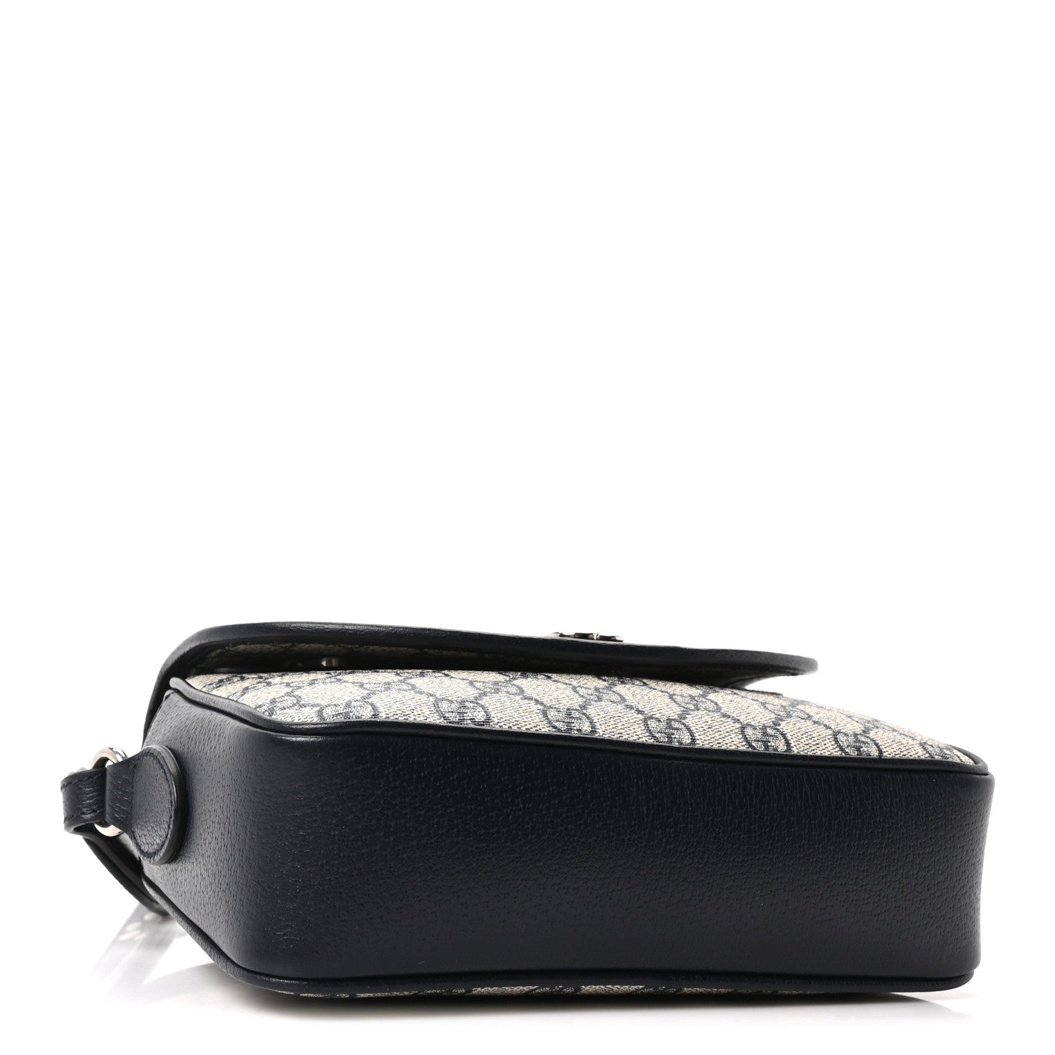 GG Supreme Monogram Textured Dollar Calfskin Web Studded Mini Ophidia Flap Shoulder Bag Beige Blue