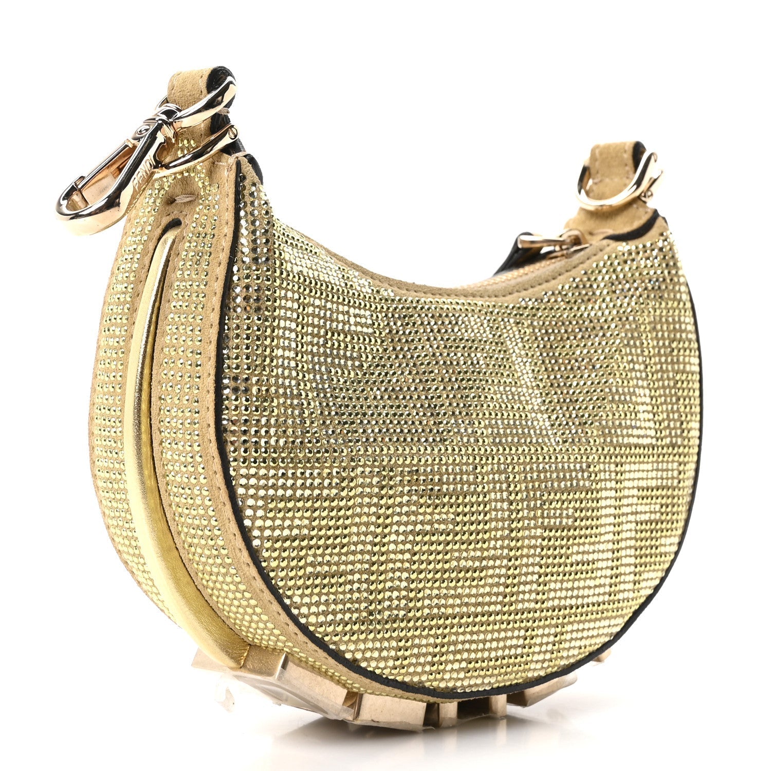 Crystal Vitello Laminato Suede FF Nano FNDIgraphy Hobo Charm Platino