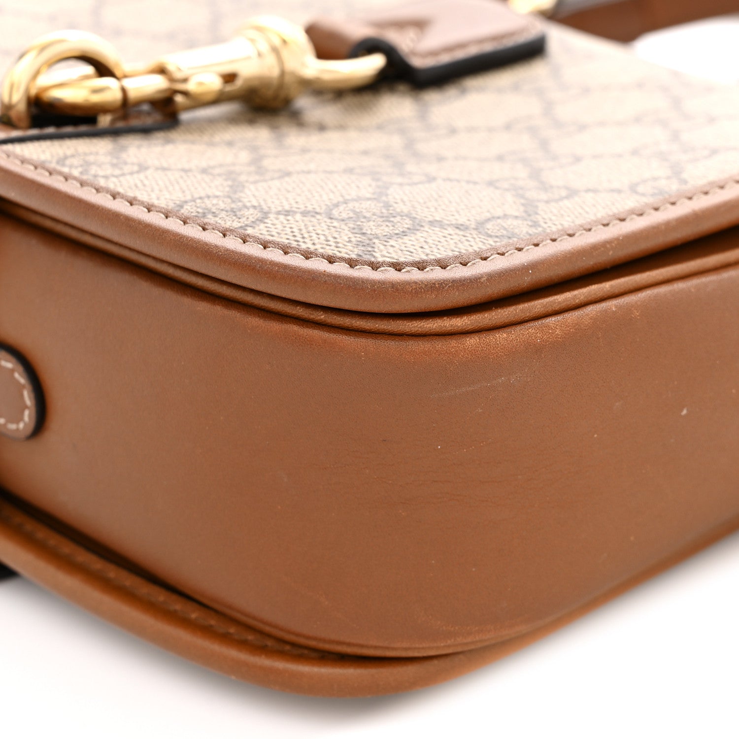GG Supreme Monogram Textured Calfskin Emblem Mini Shoulder Bag Beige Dark Brown