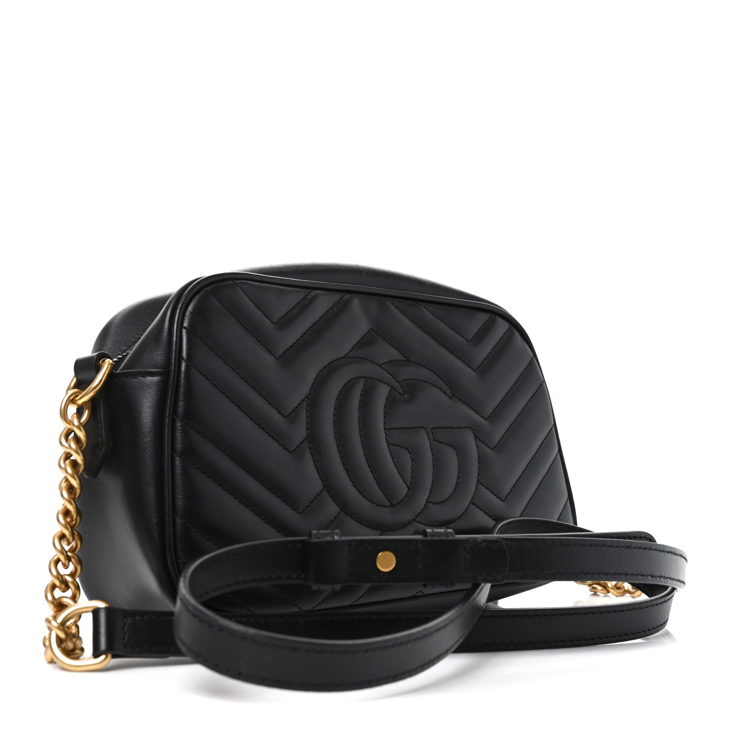 Calfskin Matelasse Small GG Marmont Chain Shoulder Bag Black