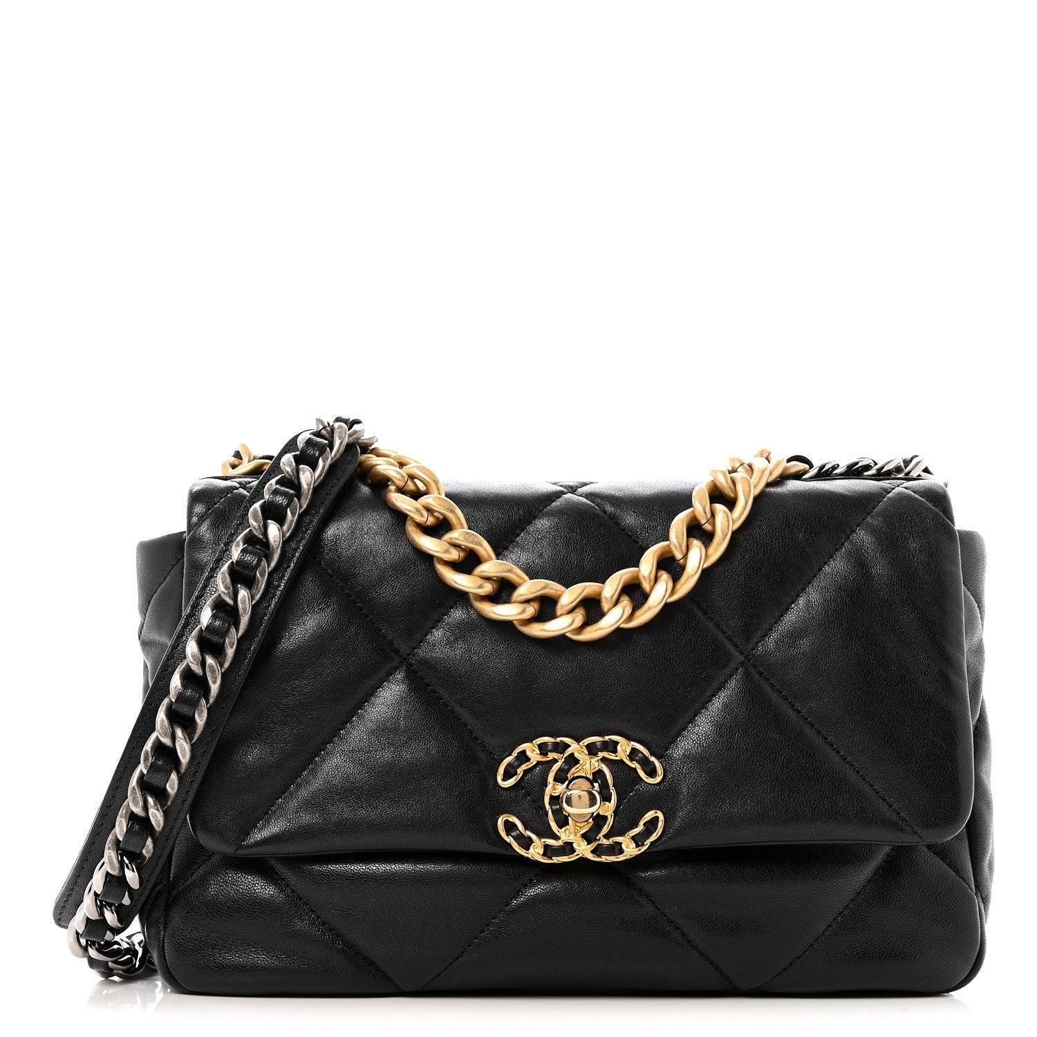 Goatskin Quilted Medium CHNL 19 Flap Black