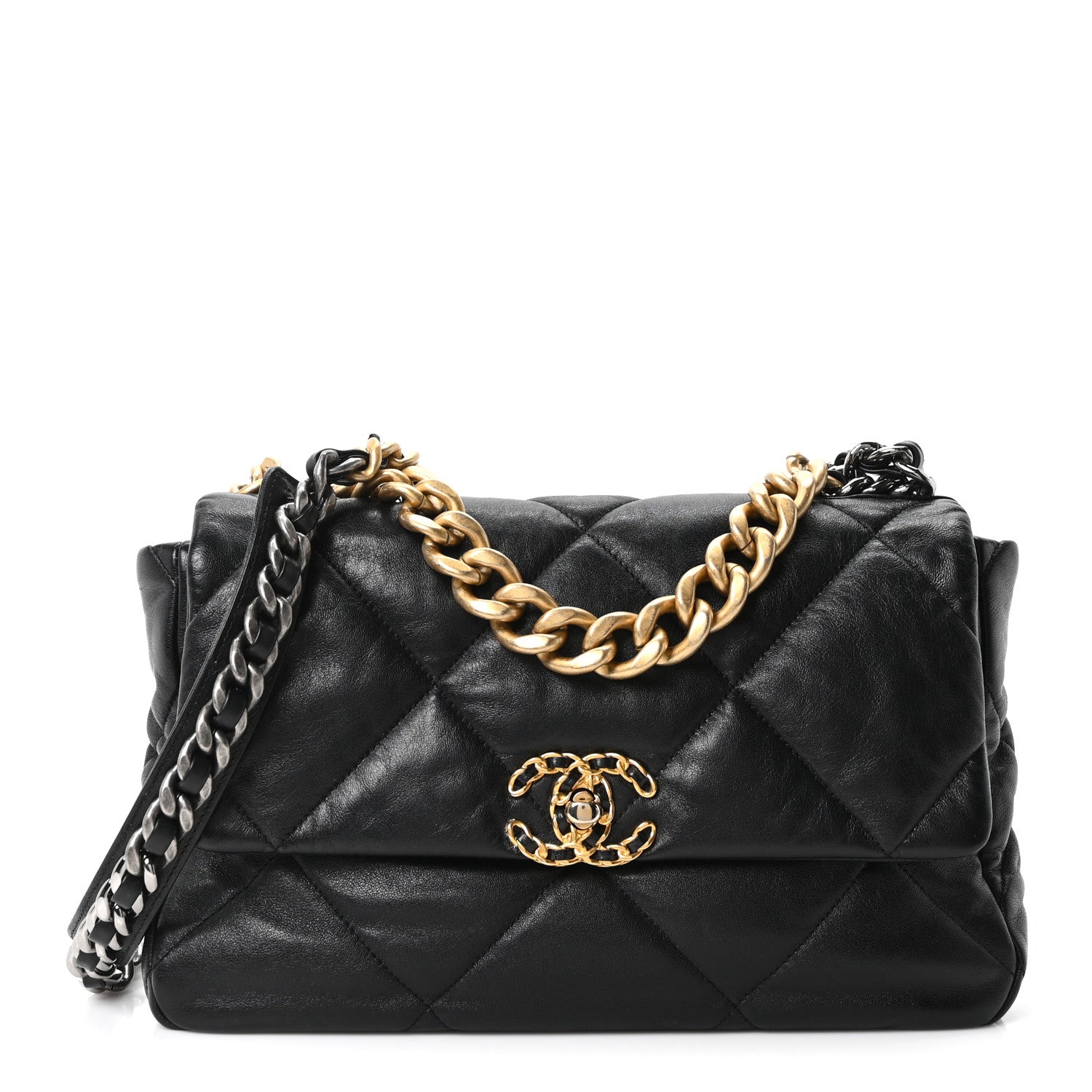 Goatskin Quilted Large CHNL 19 Flap Black