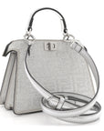 Crystal Vitello Laminato FF Petite Peekaboo I SEE U Satchel Crystal Argento