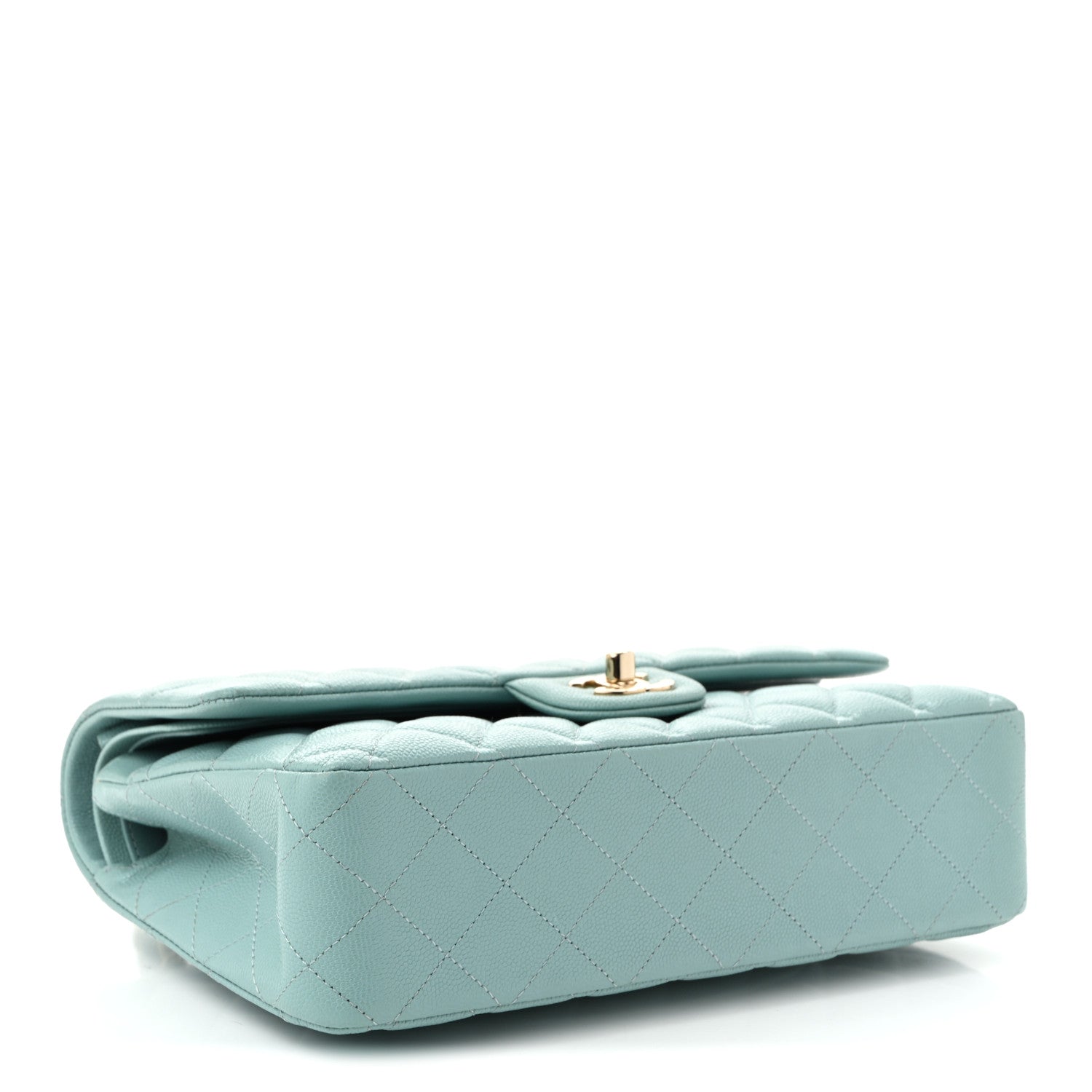 Caviar Quilted Medium Double Flap Light Blue
