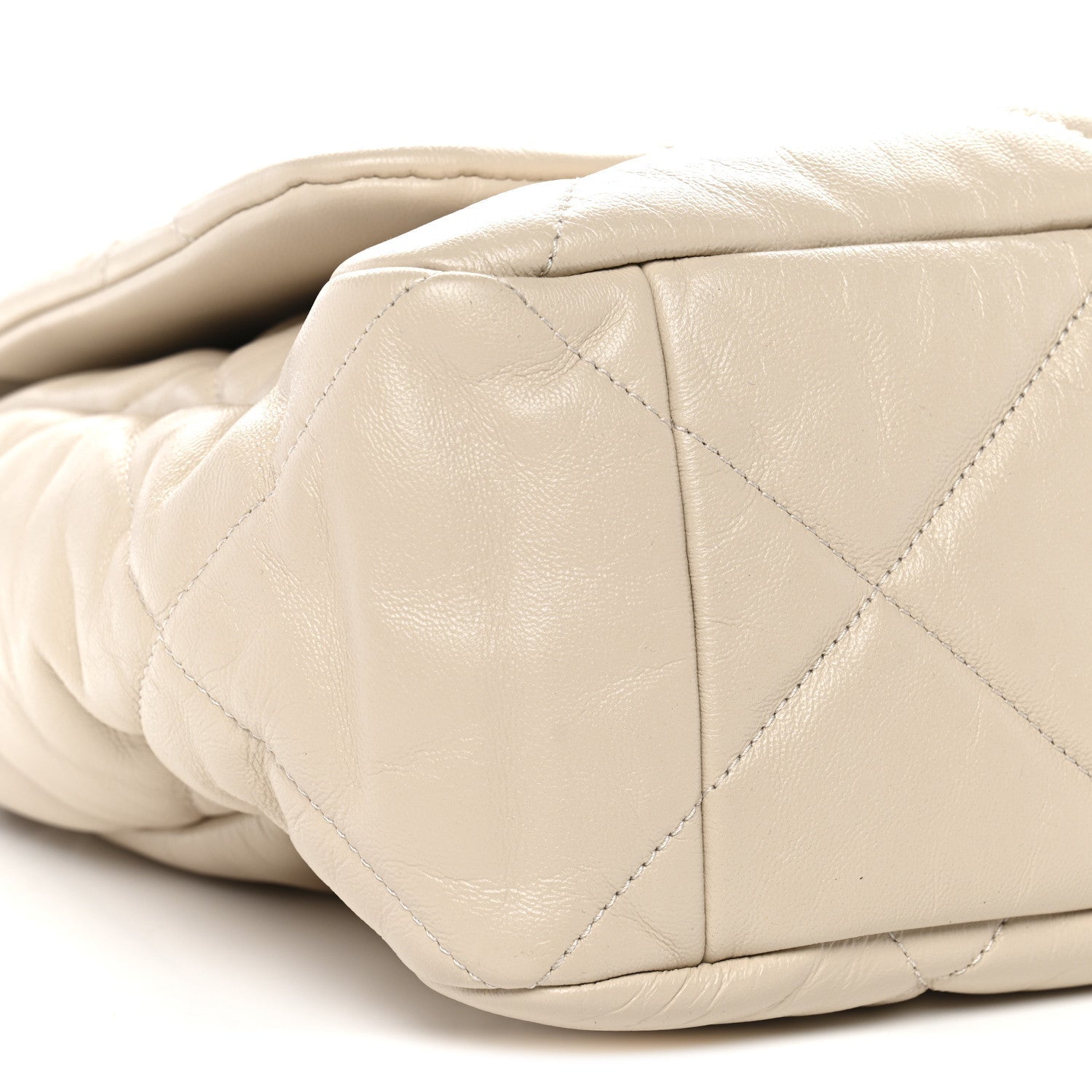 Goatskin Quilted Maxi CHNL 19 Flap Beige