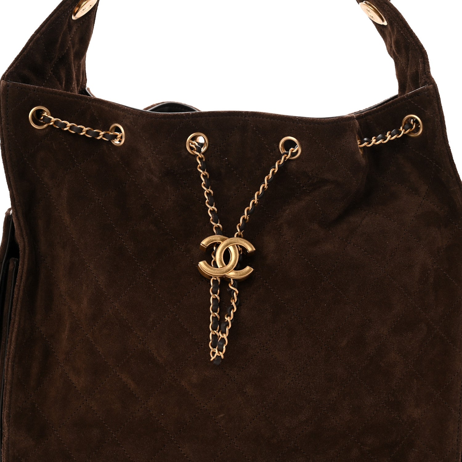 Suede Quilted Medium CHNL 25 Handbag Dark Brown