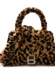 Fleece Leopard Print Small Hourglass Top Handle Bag Brown