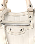 Semi Shiny Calfskin Crocodile Embossed Neo Classic Silver Hardware Nano City Crossbody White