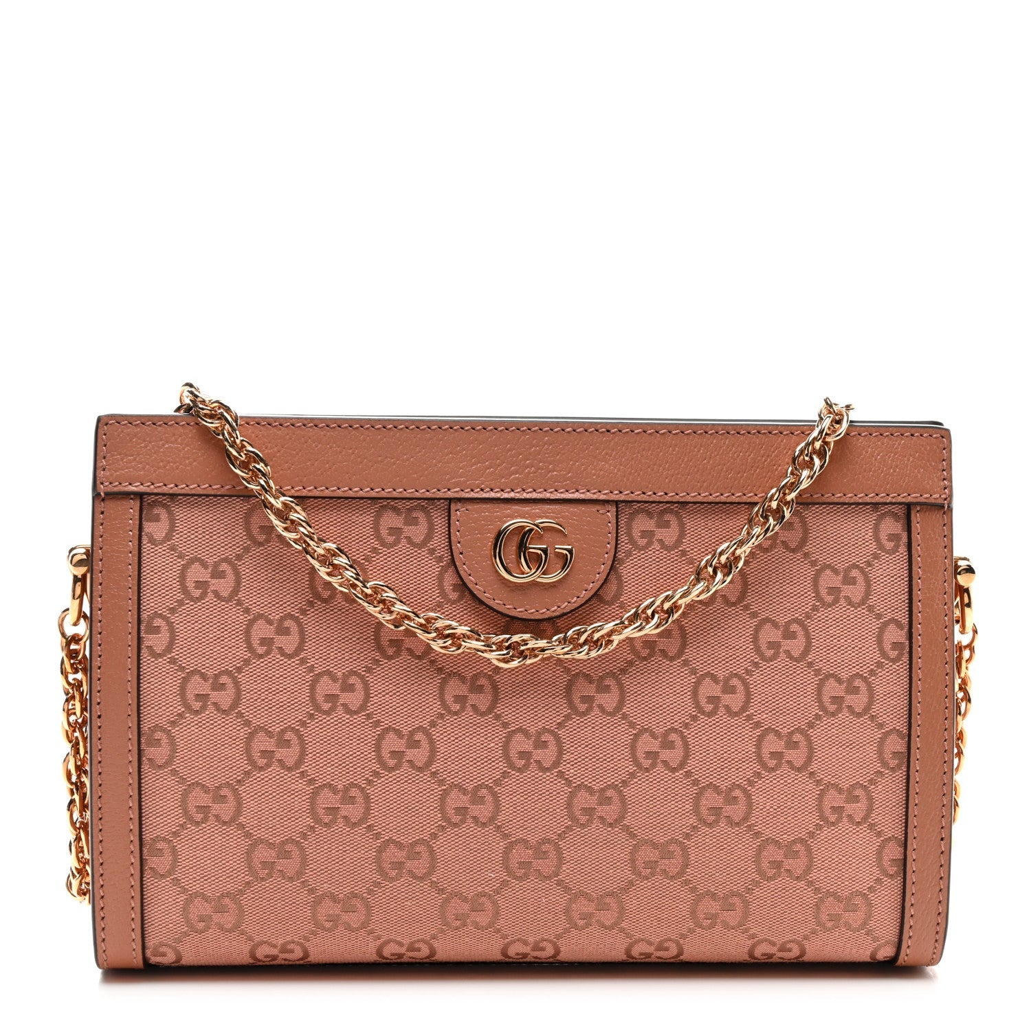 Monogram Textured Dollar Calfskin Small Ophidia Chain Shoulder Bag Cloche Rose Pink