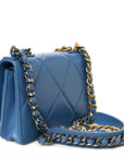 Lambskin Quilted CHNL 19 Wallet On Chain WOC Blue