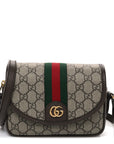 GG Supreme Monogram Textured Dollar Calfskin Mini Ophidia Flap Shoulder Bag Beige Ebony New Acero