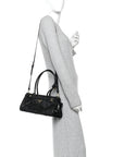 Glossy Calfskin Triangle Medium Bonnie Shoulder Bag Black