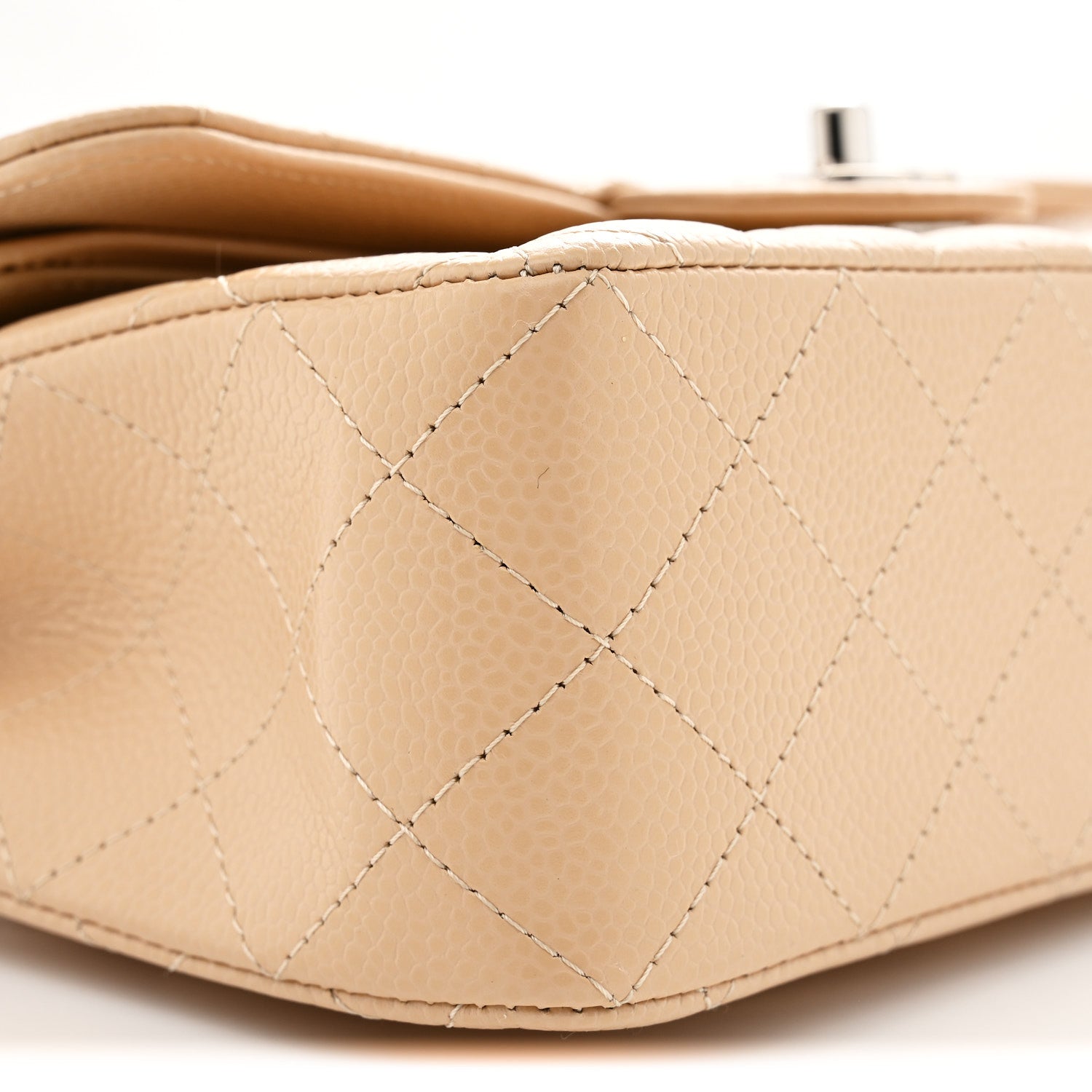 Caviar Quilted Small Double Flap Beige