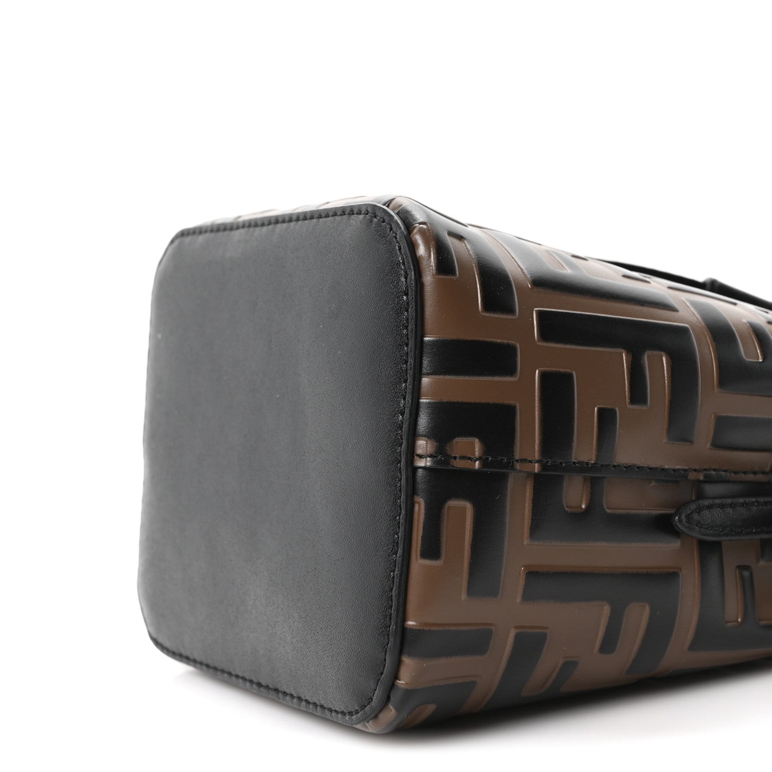 Vitello Liberty F is FNDI Bi-Color FF 1974 Embossed Mini Mon Tresor Bucket Bag Maya Black