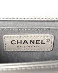 Metallic Caviar Chevron Quilted Small Boy Flap Silver