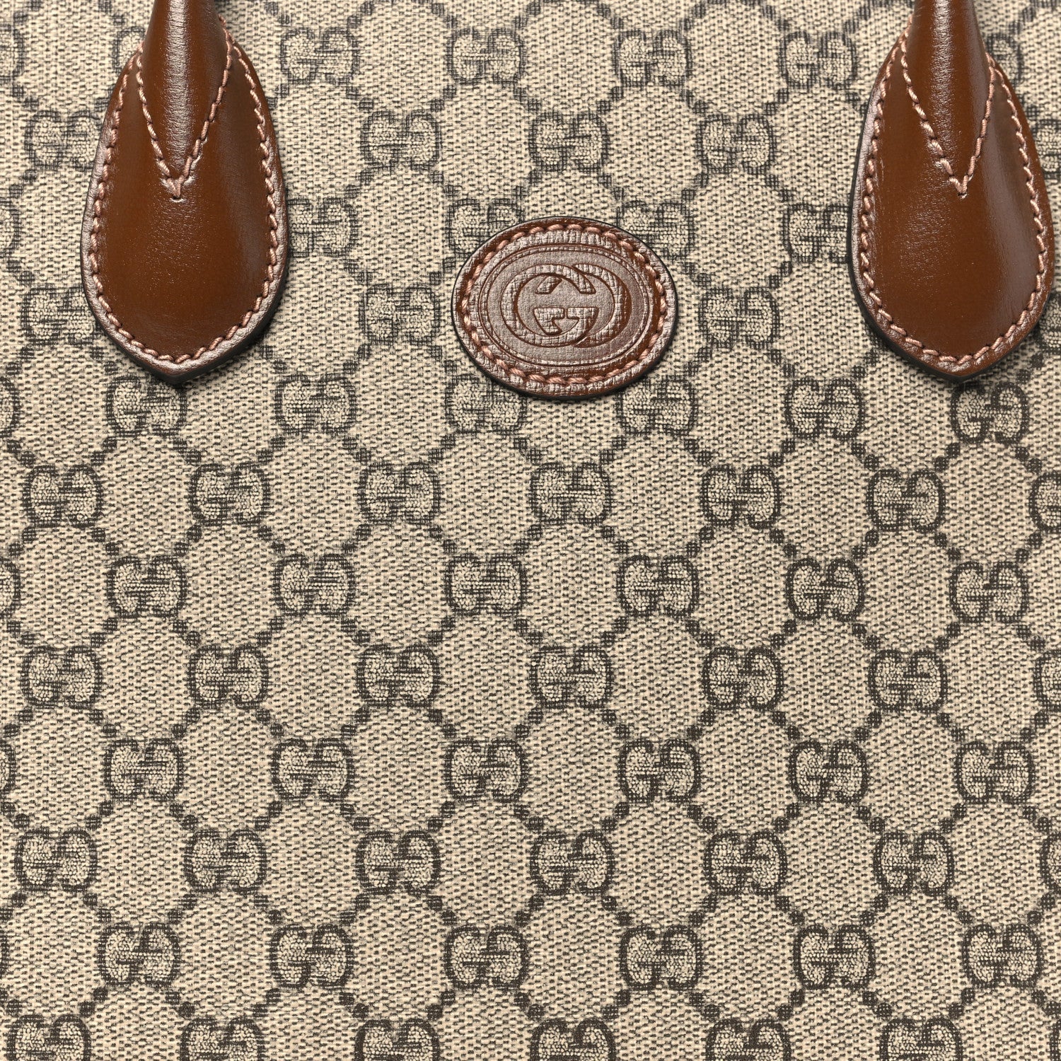 GG Supreme Monogram Azalea Calfskin Small Retro Interlocking G Tote Bag Beige Ebony Brown Sugar