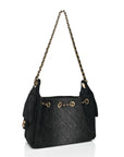 Washed Denim Quilted Mini CHNL 25 Handbag Black