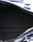 Calfskin Crocodile Embossed Gold Metallic Edge Hardware Mini City Bleu