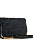 Calfskin Crocodile Embossed Kate Monogram Tassel Chain Wallet Black