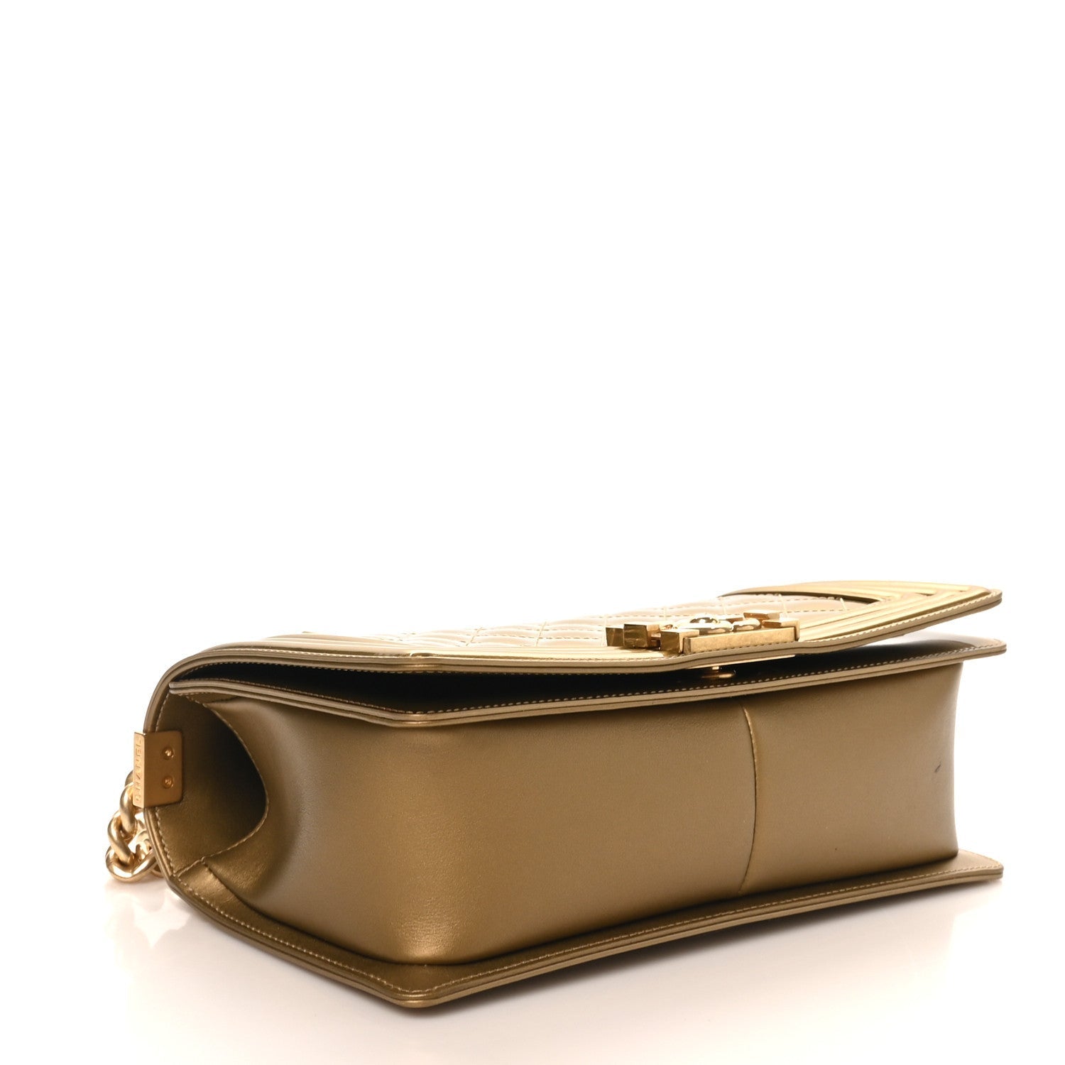Metallic Patent Calfskin Quilted Medium Boy Flap Gold