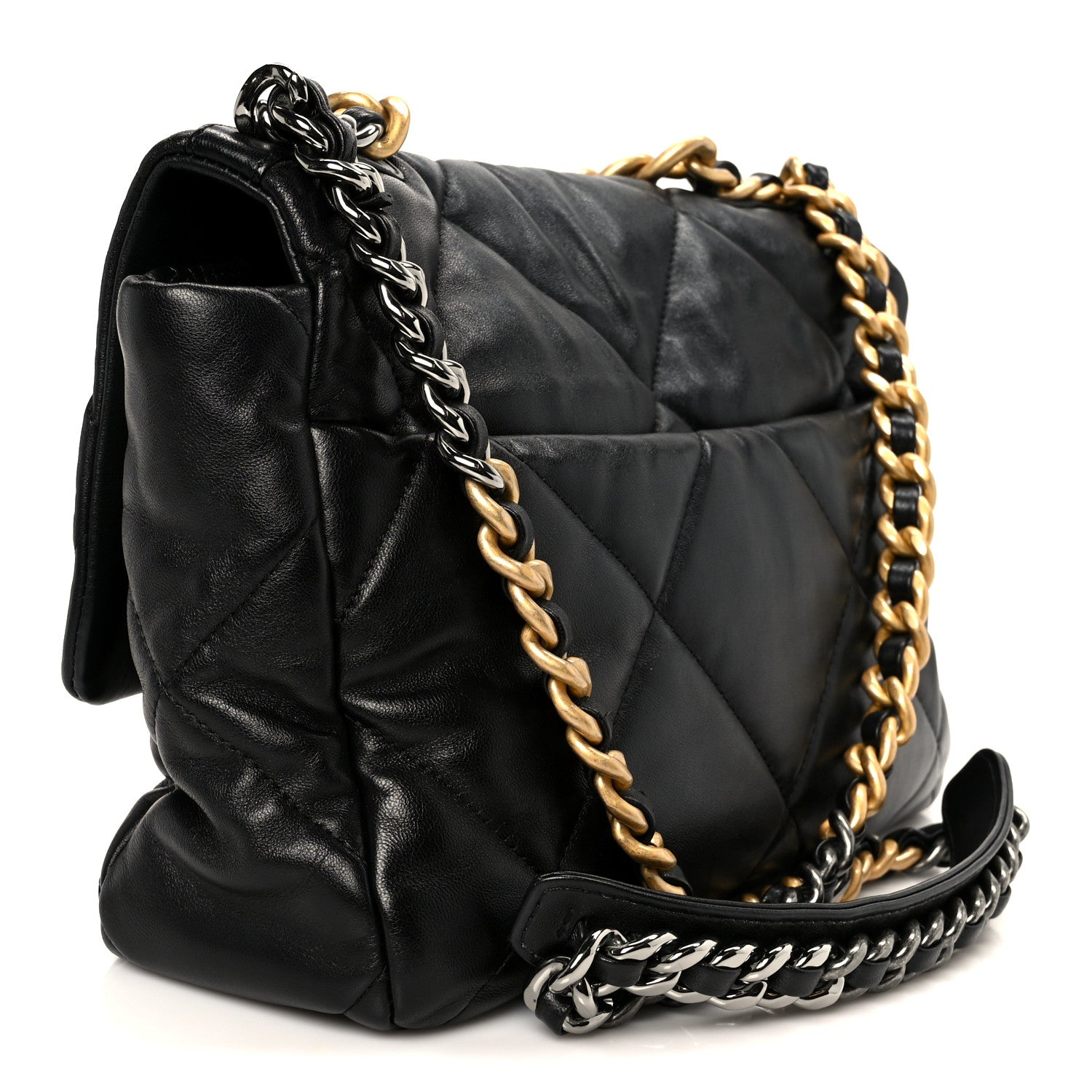 Goatskin Quilted Large CHNL 19 Flap Black