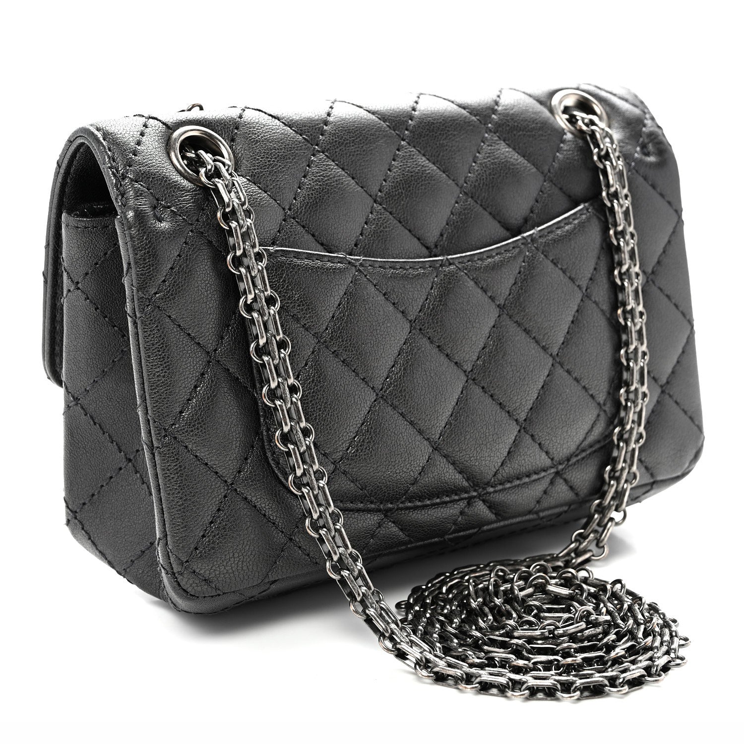Metallic Sheepskin Quilted 2.55 Reissue Mini Flap Dark Silver