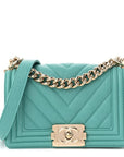 Caviar Chevron Quilted Small Boy Flap  Green