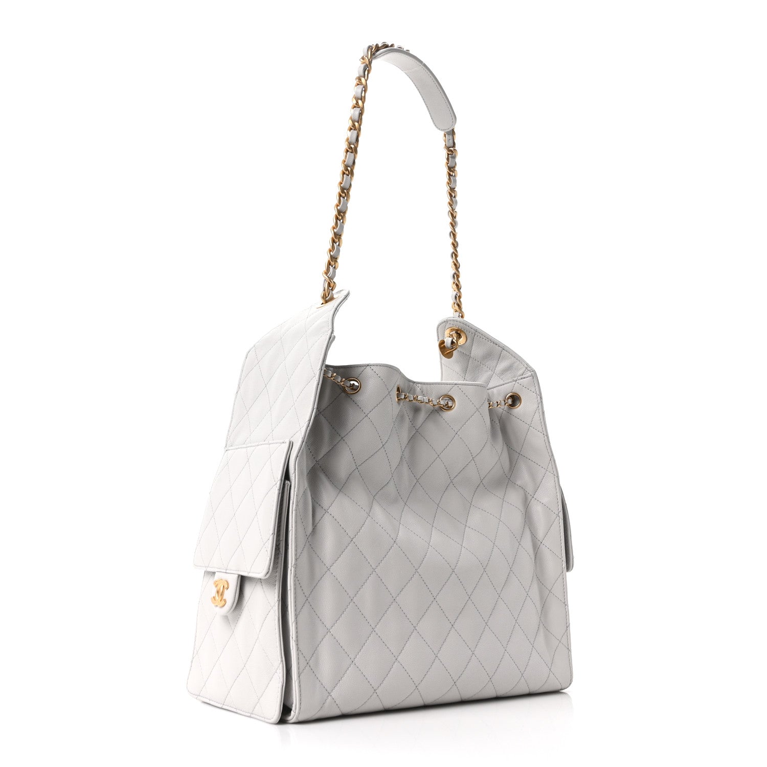 Caviar Quilted Medium CHNL 25 Handbag Light Gray