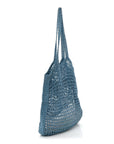 Yarn Raffia Effect Crochet Logo Embroidered Tote Bag Celeste