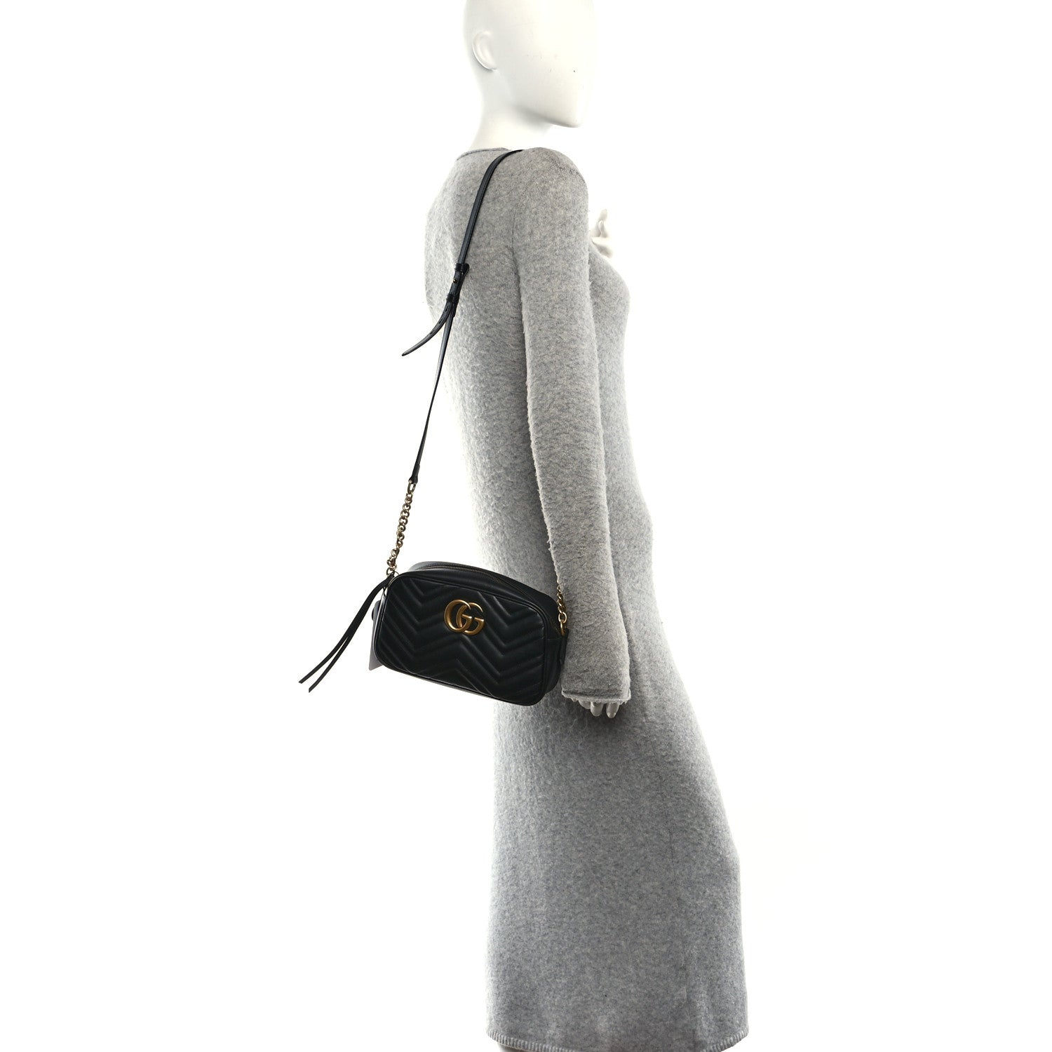 Calfskin Matelasse Small GG Marmont Chain Shoulder Bag Black