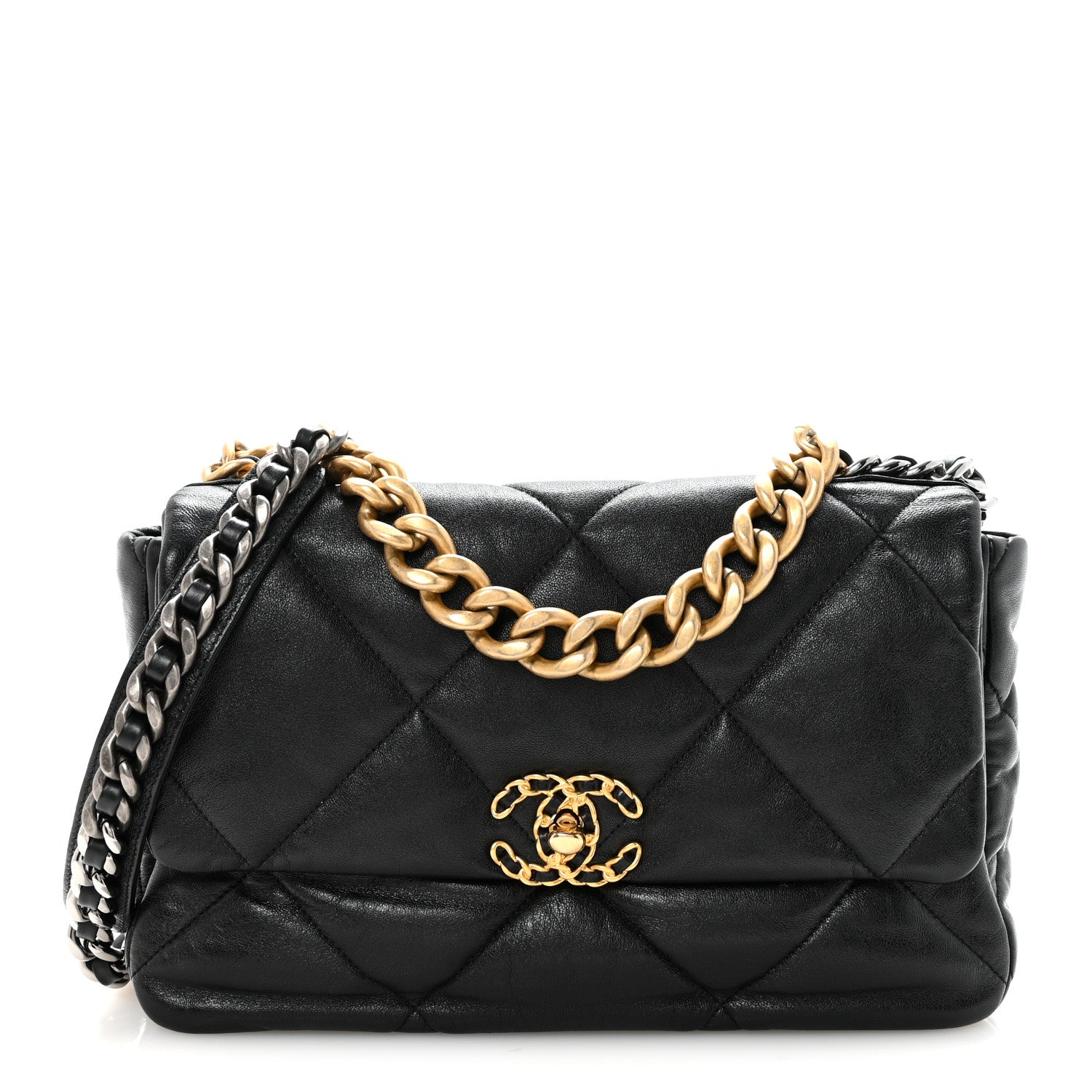 Goatskin Quilted Large CHNL 19 Flap Black