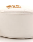 Shiny Goatskin Quilted CHNL 19 Round Clutch With Chain White