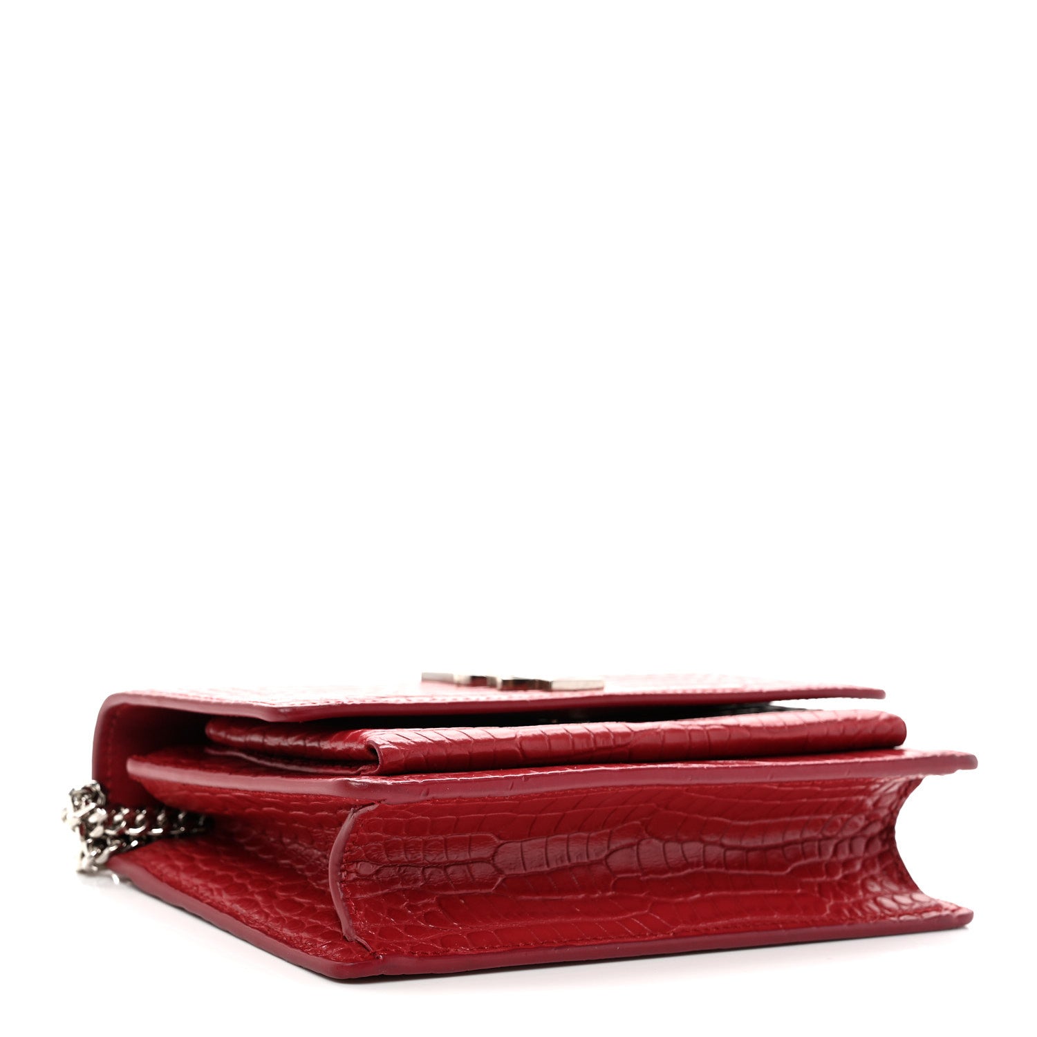 Calfskin Crocodile Embossed Monogram Sunset Chain Wallet Rouge Eros