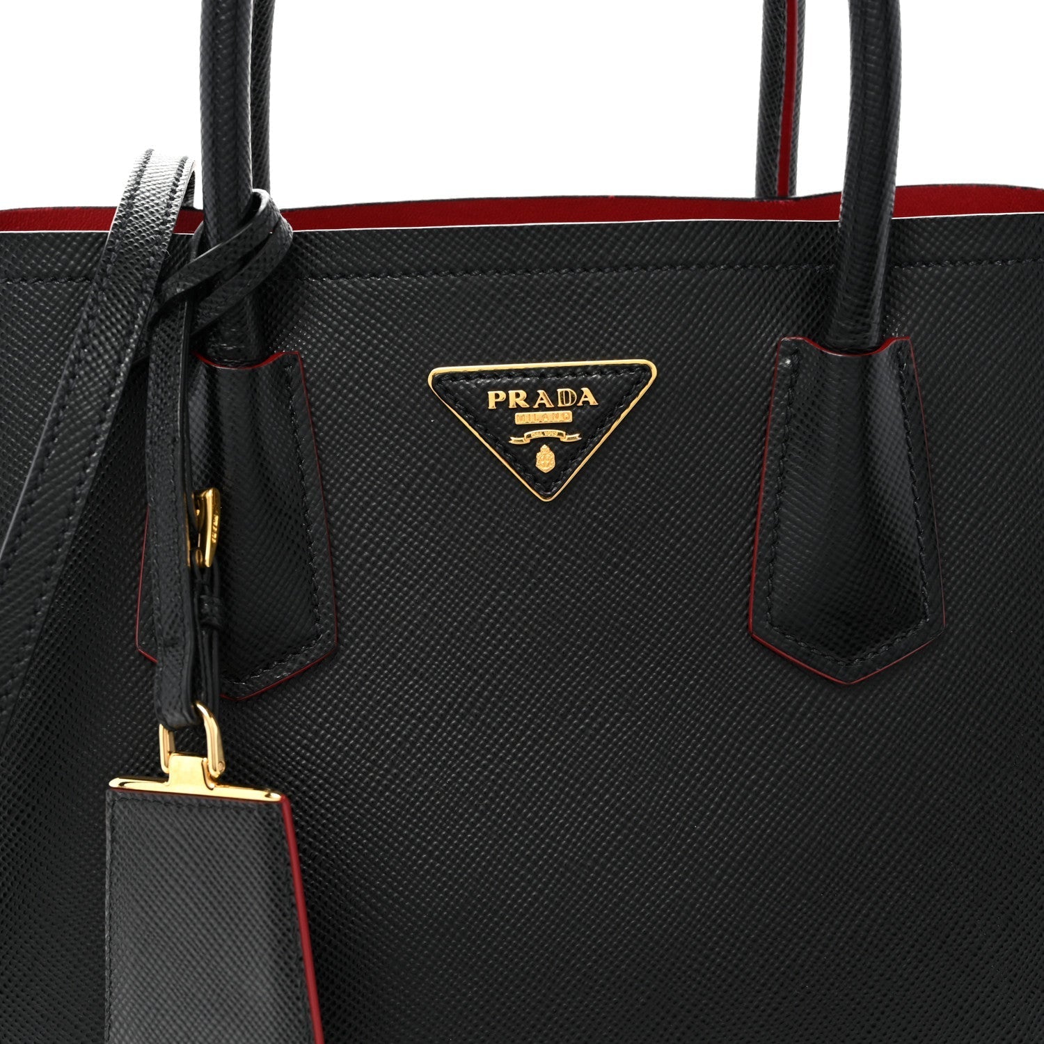 Saffiano Cuir Small Double Bag Black Fuoco
