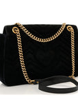 Velvet Matelasse Loved Embroidered Medium GG Marmont Shoulder Bag Black