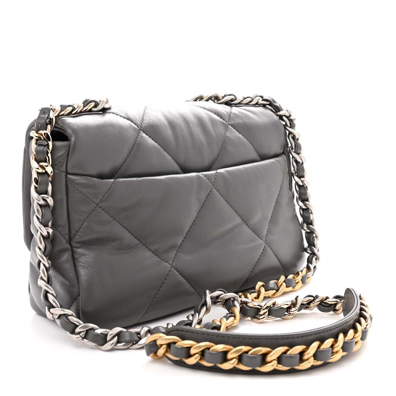Lambskin Quilted Medium CHNL 19 Flap Dark Grey