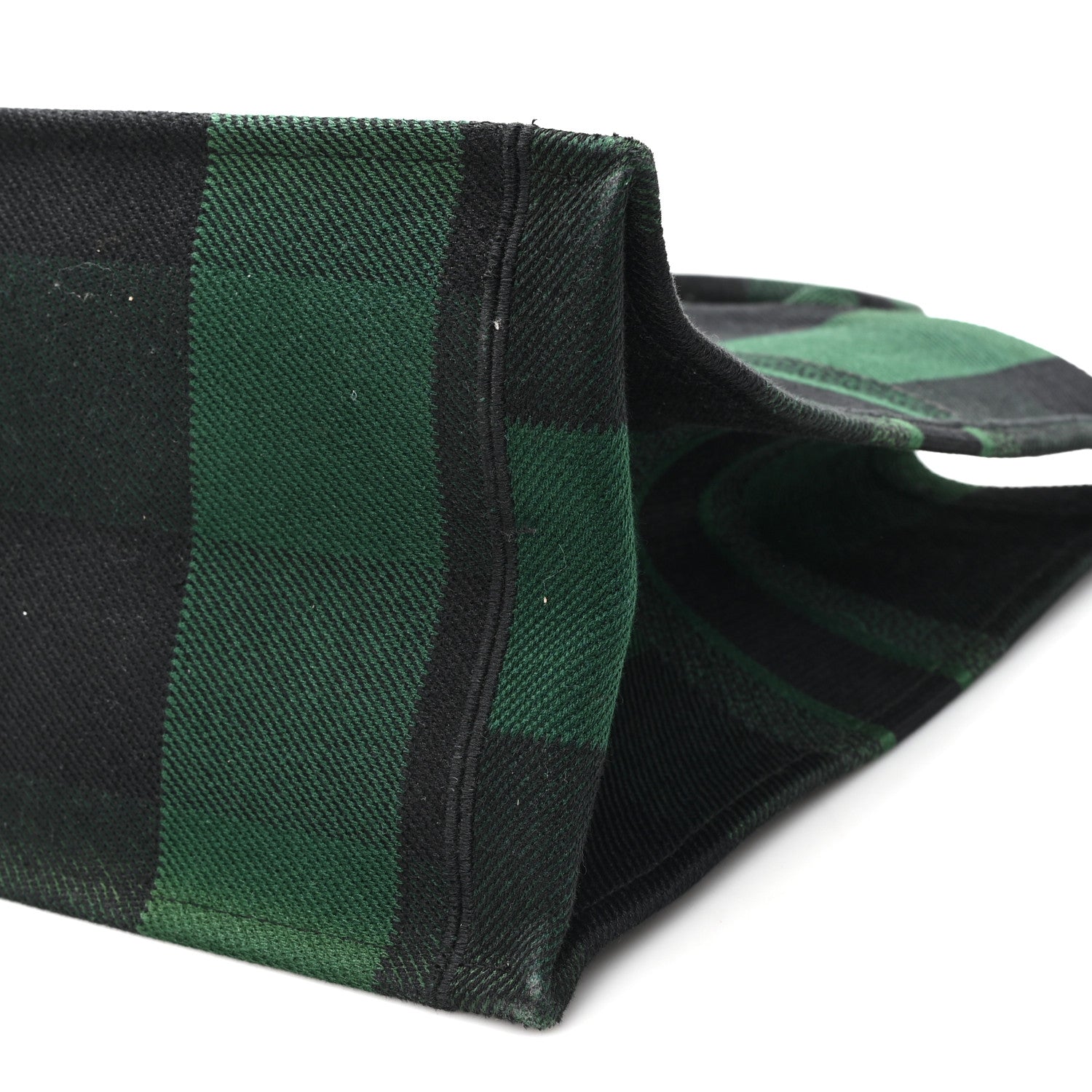 Canvas Embroidered Large Checkered Book Tote Black Green