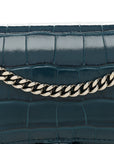 Shiny Calfskin Crocodile Embossed Hourglass Chain Bag Dark Petrol Blue
