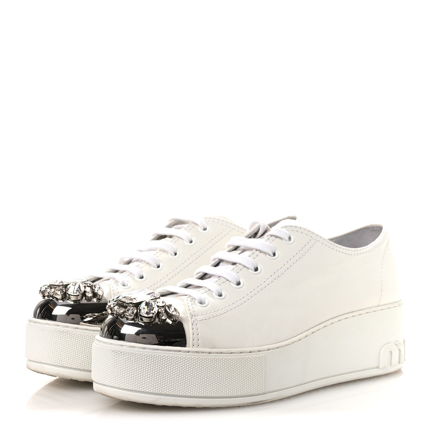 Naplak Crystal Low Top Platform Sneakers 40 White