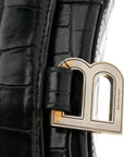 Shiny Calfskin Crocodile Embossed Hourglass Chain Bag Black