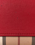 Grainy Calfskin Haymarket Check Medium Reversible Tote Red