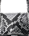 Shiny Calfskin Snakeskin Effect Hourglass Top Handle Bag Mini Silver Black
