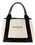 Cotton Canvas Satin Calfskin S Navy Cabas Natural Black