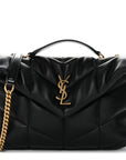 Lambskin Quilted Toy Loulou Puffer Monogram Chain Satchel Black