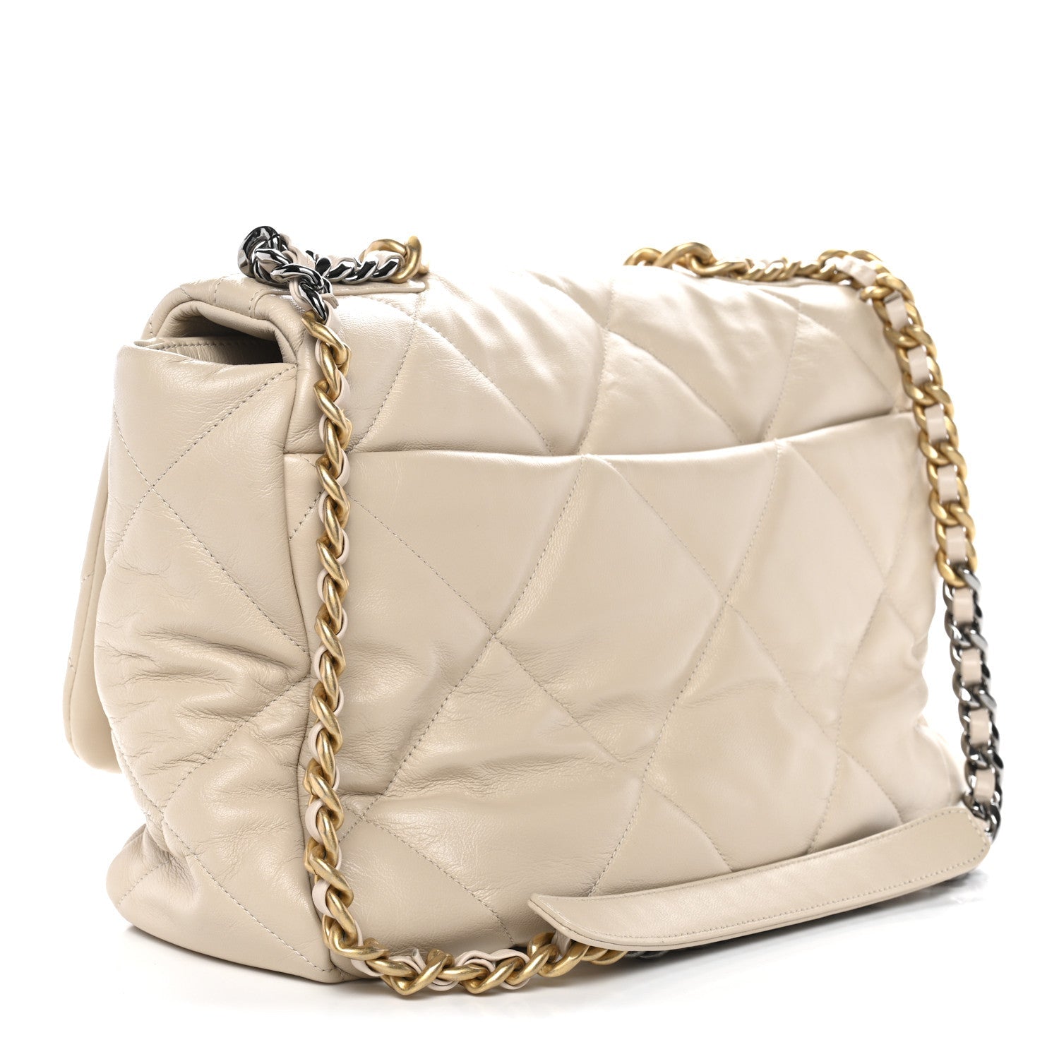 Goatskin Quilted Maxi CHNL 19 Flap Beige