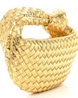 Laminated Calfskin Pressed Intreccio Mini Jodie Gold
