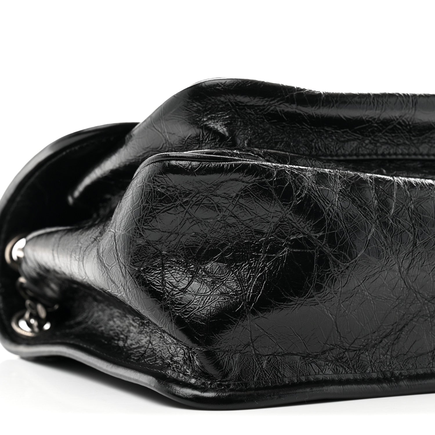Crinkled Calfskin Matelasse Monogram Medium Niki Chain Satchel Black