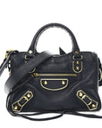 Chevre Gold Metallic Edge Hardware Mini City  Bleu Nuit Dark Sea