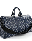 Calfskin Shadow Monogram Keepall Bandouliere 50 Ink Blue White