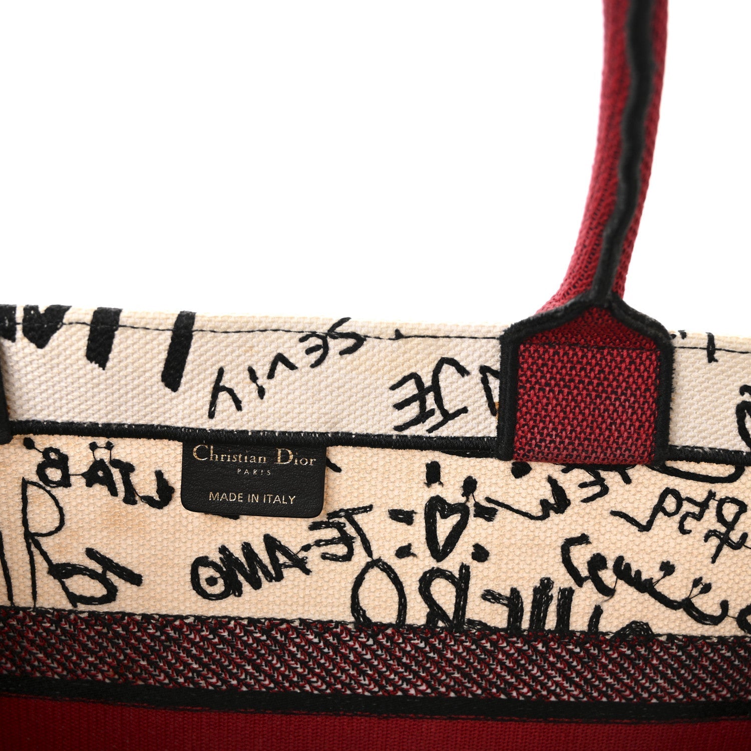 Canvas Embroidered Medium D1ORamour Graffiti Book Tote Latte Multicolor